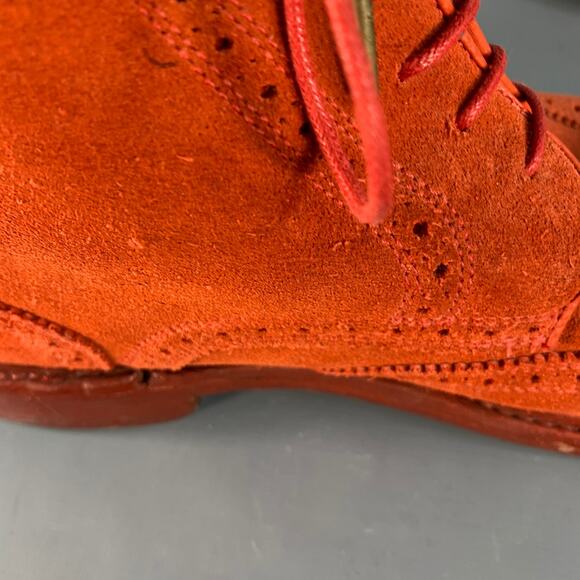 FLORSHEIM by DUCKIE BROWN Size 10 Orange Perforated Suede Wingtip Ankle Boots